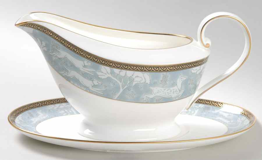 Enchanted Forest Blue Gravy Boat & Underplate by Mikasa-1