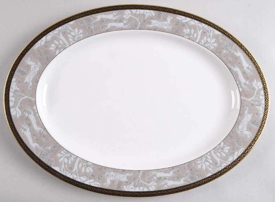 Enchanted Forest Taupe 14" Oval Serving Platter by Mikasa-1