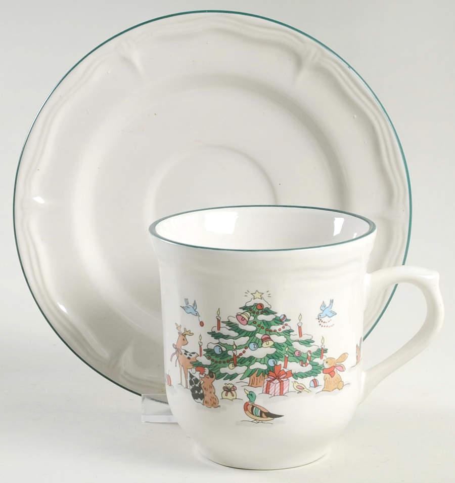 Woodland Christmas (Embossed Rim) Flat Cup & Saucer Set by Ming Pao-1