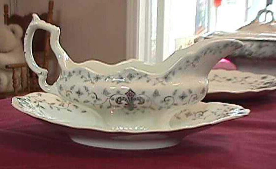 Hamburgo Gray Blue Gravy Boat & Underplate/Relish by J & G Meakin-1