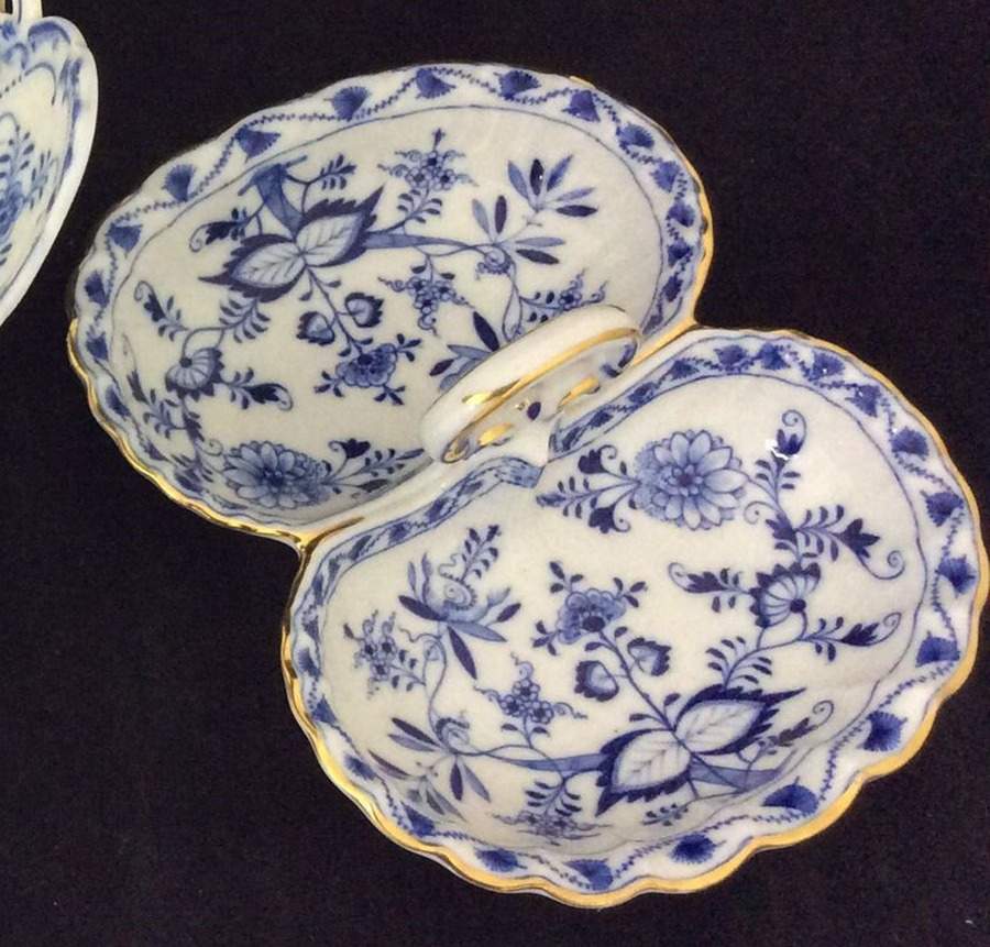 Blue Onion (Gold Trim) 2-Part Relish by Meissen (Germany)-1
