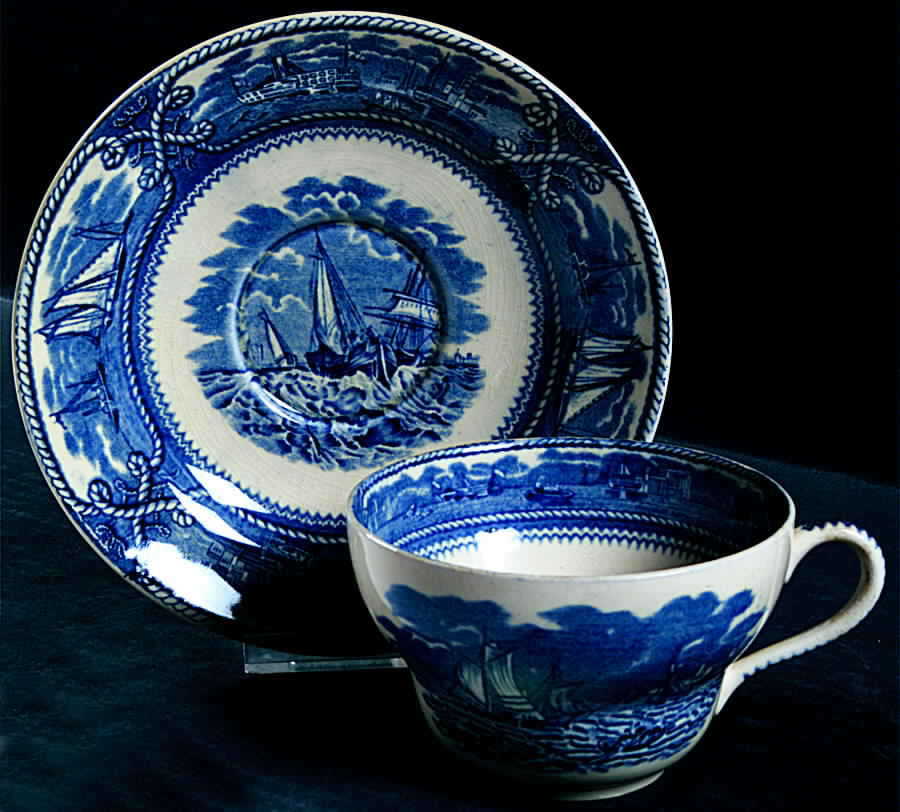American Marine Blue (Smooth) Oversized Cup & Saucer Set by Mason's-1