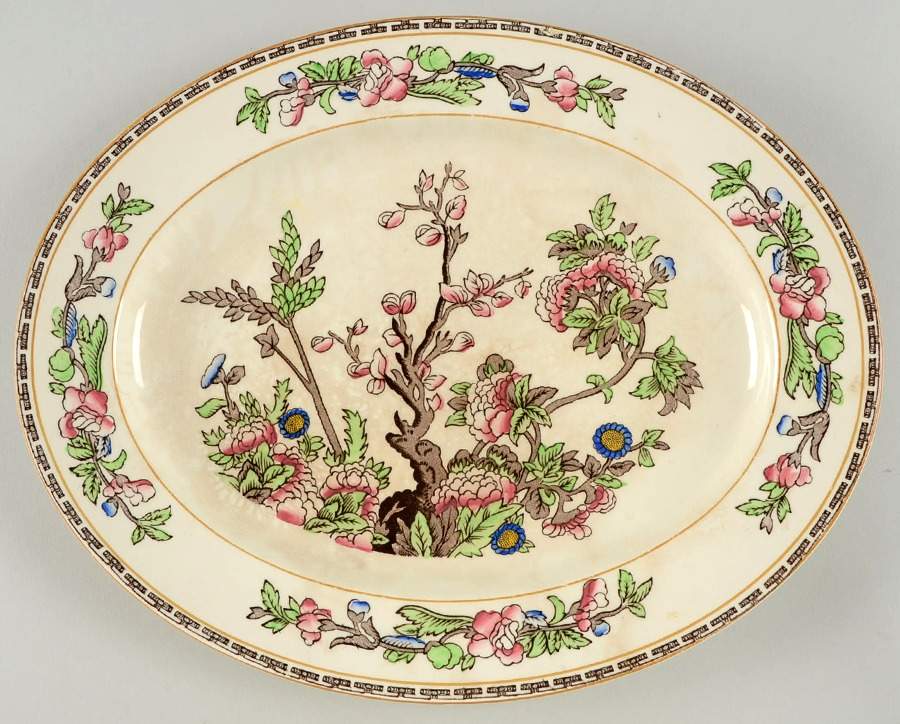 Indian Tree (Yellow Verge) 12" Oval Serving Platter by Alfred Meakin-1