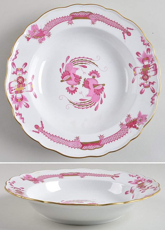 Dragon Pink (Gold Accent) Large Rim Soup Bowl by Meissen (Germany)-1
