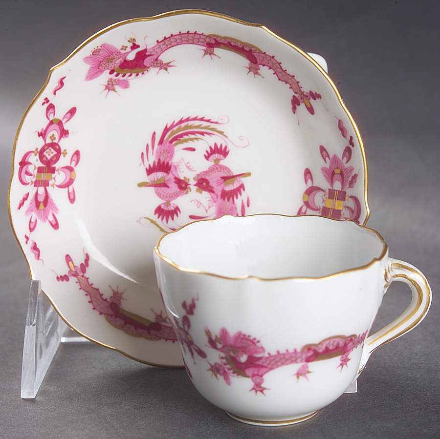 Dragon Pink (Gold Accent) Flat Demitasse Cup & Saucer Set by Meissen (Germany)-1