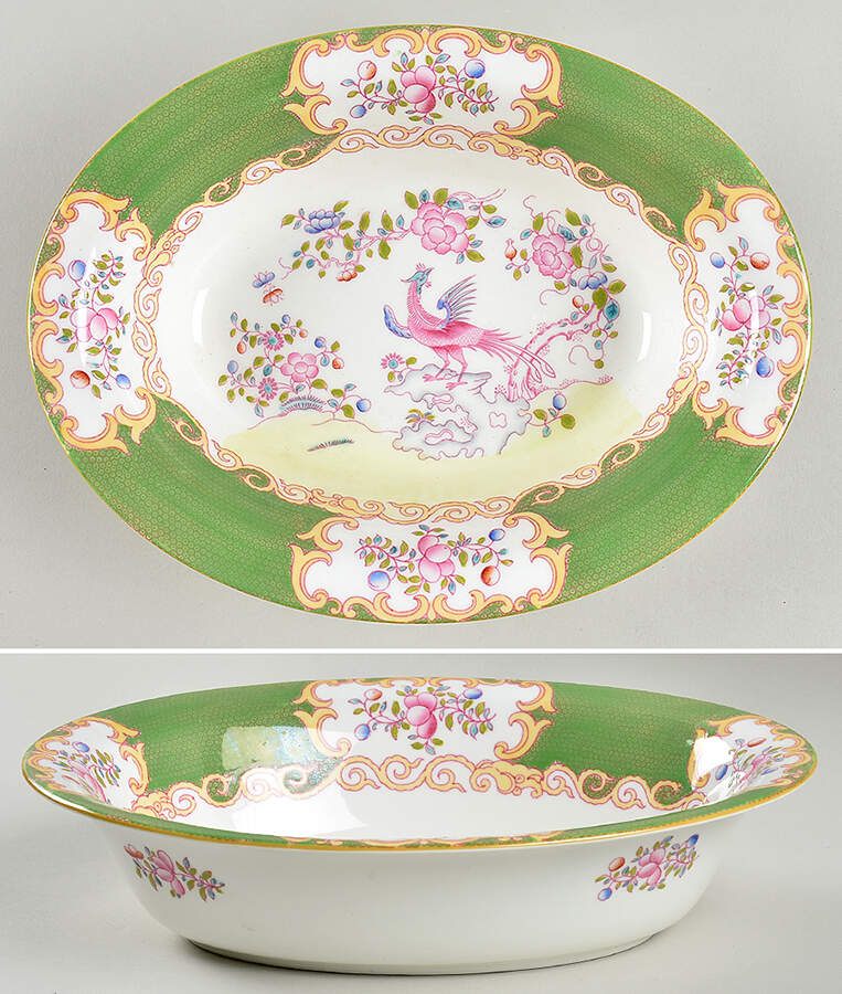 Cockatrice Green (Smooth, Wreath Backstamp) 10" Oval Vegetable Bowl by Minton-1