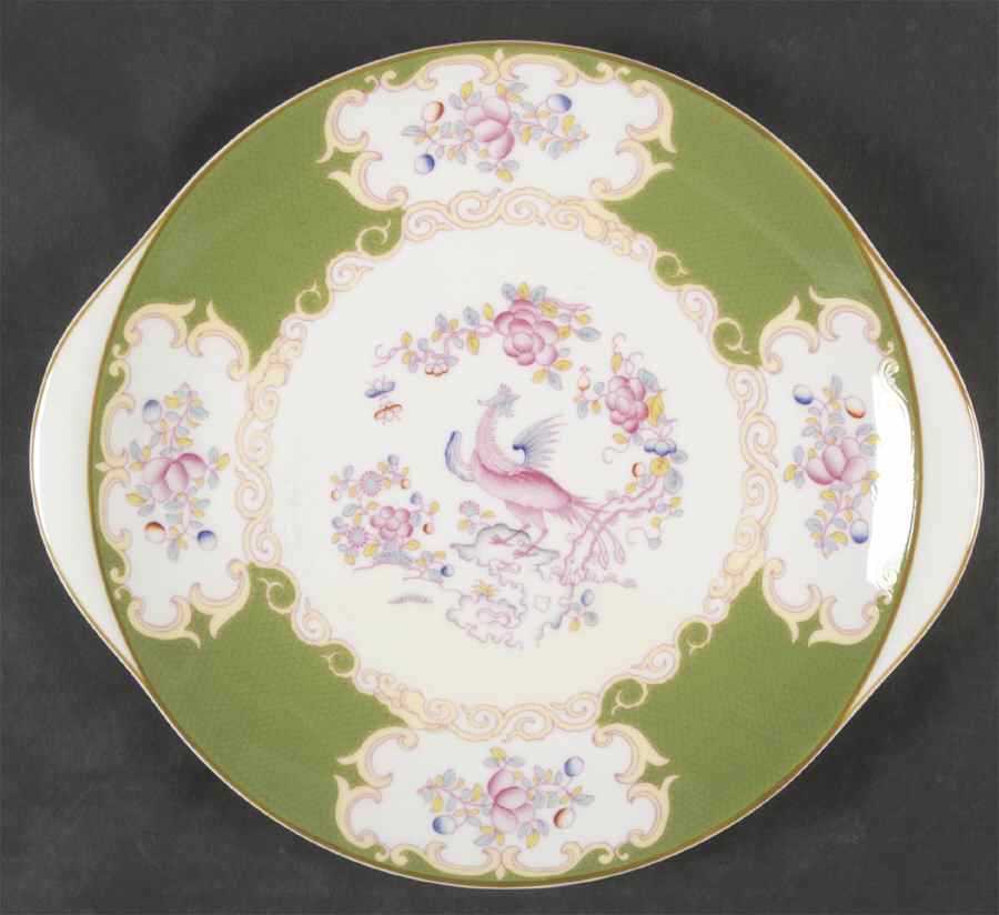 Cockatrice Green (Smooth, Wreath Backstamp) Handled Cake Plate by Minton-1