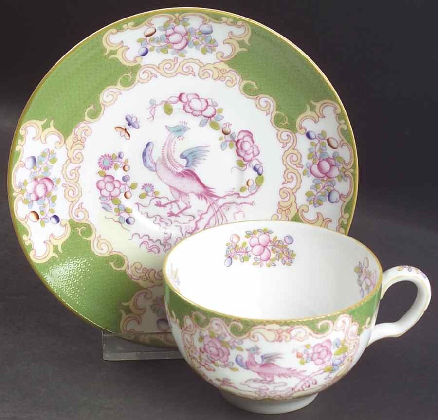Cockatrice Green (Smooth, Wreath Backstamp) Flat Cup & Saucer Set by Minton-1