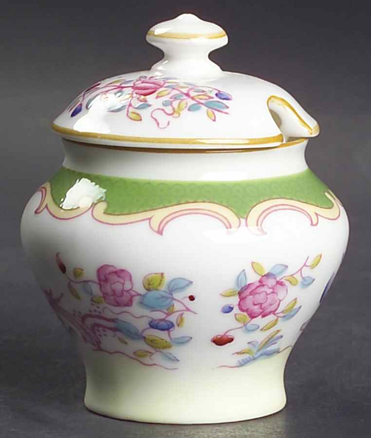 Cockatrice Green (Smooth, Wreath Backstamp) Mustard Jar & Lid by Minton-1
