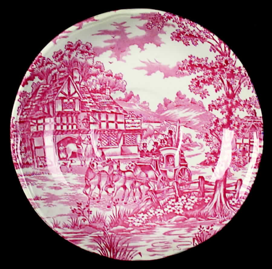 Coaching Days Pink Saucer for Cream Soup Bowl by Alfred Meakin-1
