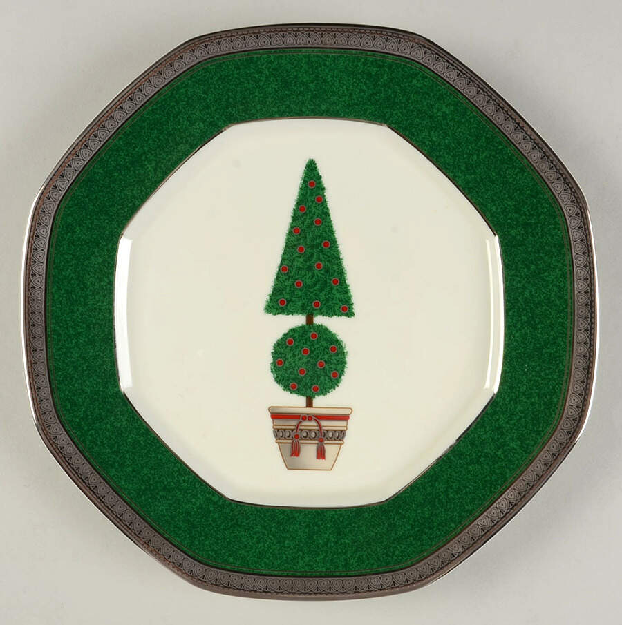 Topiary (Platinum, Green Band Plates) Octagonal Luncheon Plate by Mikasa-1