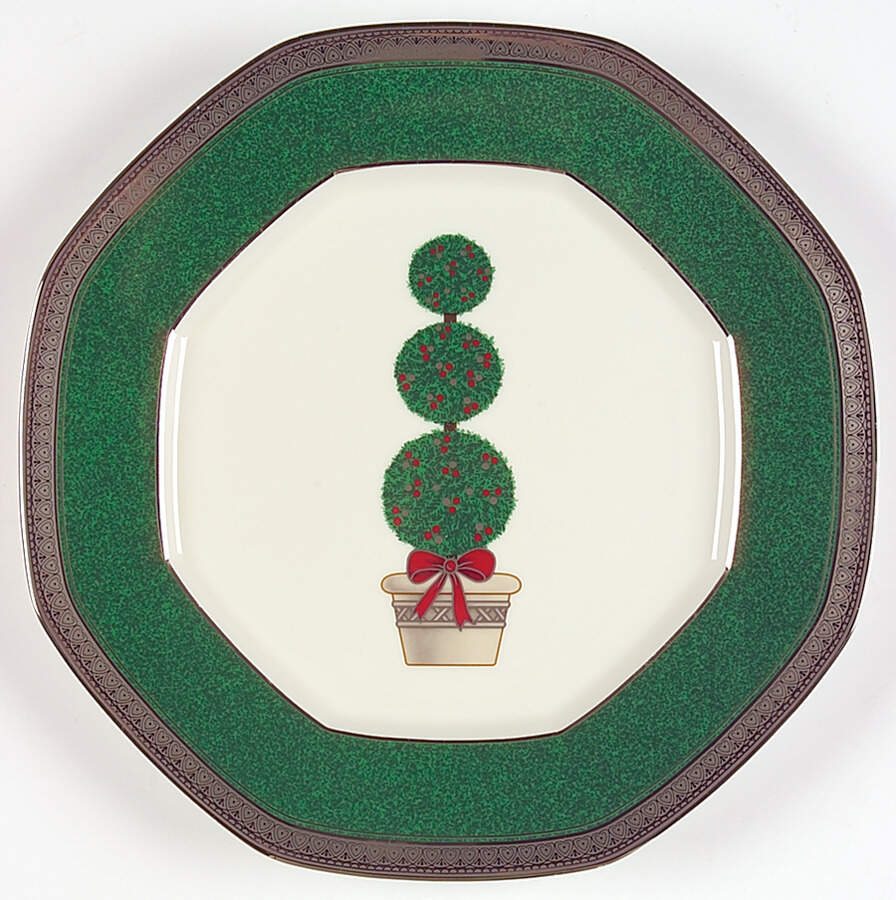 Topiary (Platinum, Green Band Plates) Octagonal Luncheon Plate by Mikasa-1