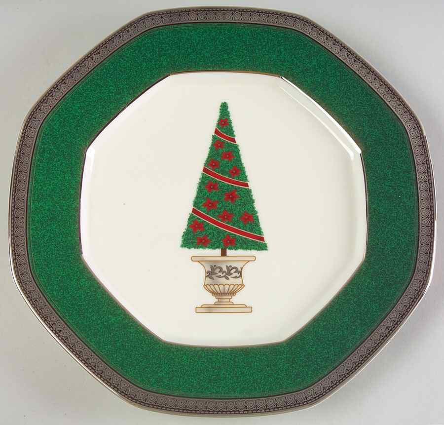 Topiary (Platinum, Green Band Plates) Octagonal Luncheon Plate by Mikasa-1