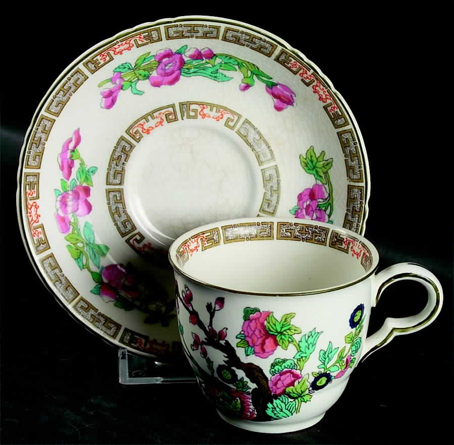 Indian Tree (Green Trim, Scalloped) Flat Demitasse Cup & Saucer Set by John Maddock & Sons-1