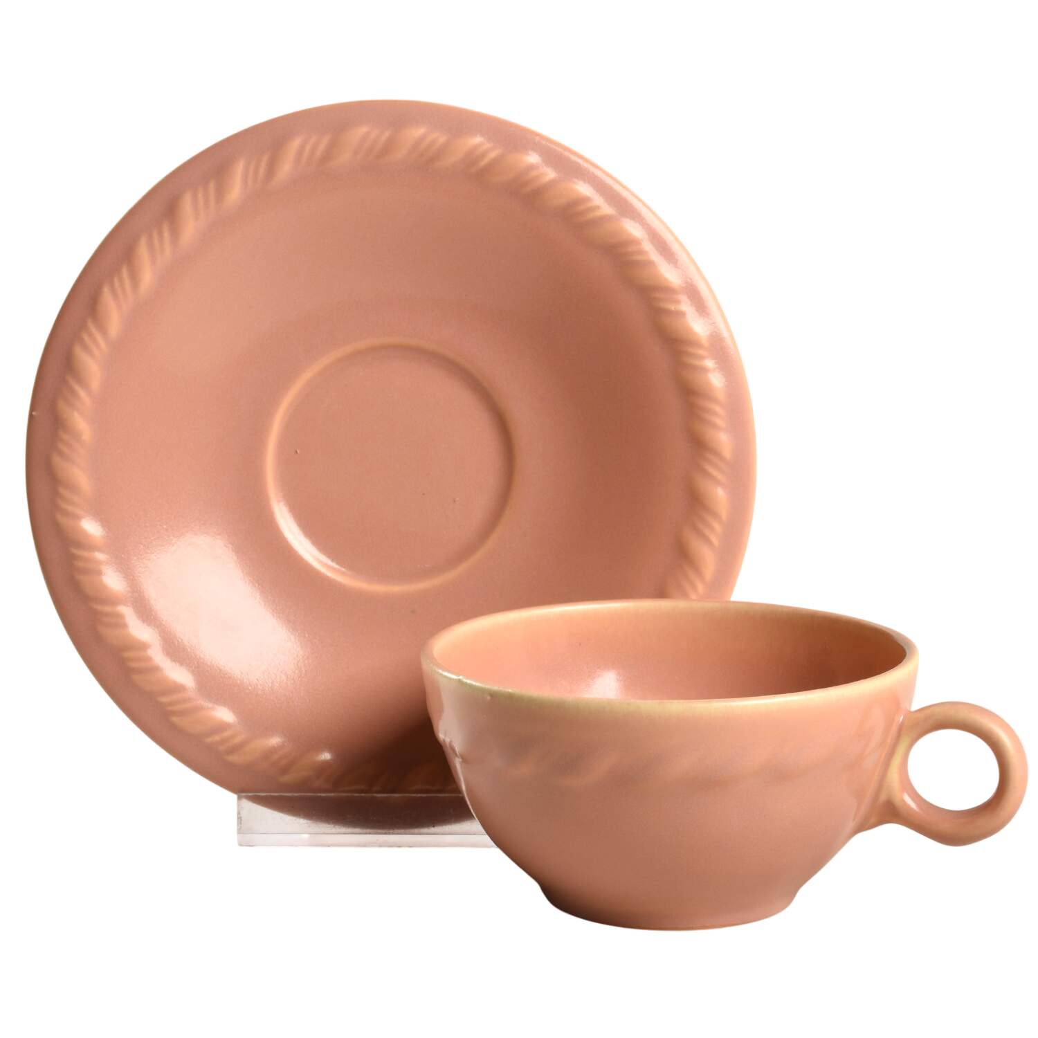 Mission Bell Peach Flat Cup & Saucer Set by Metlox - Poppytrail - Vernon-1