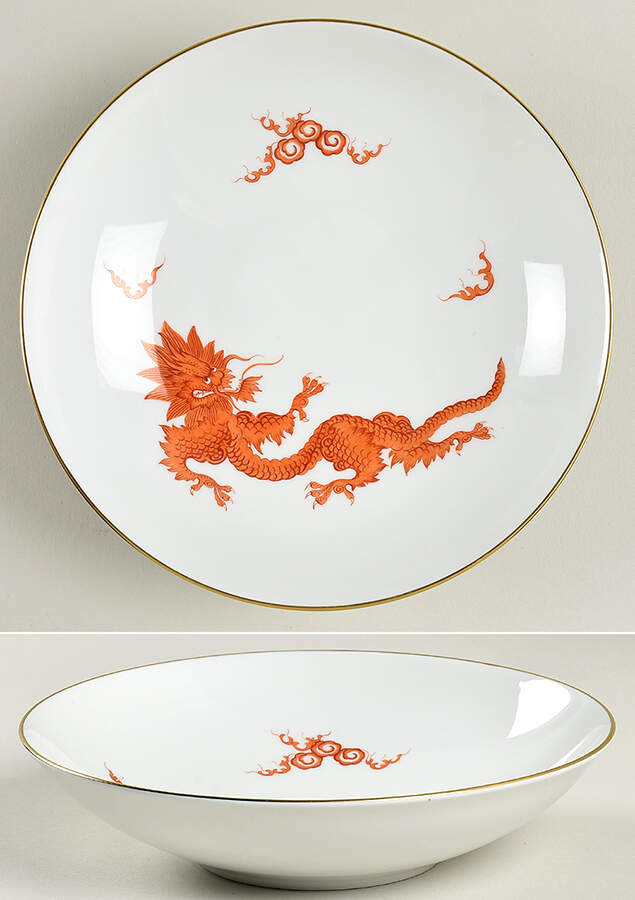 Ming Dragon Red (Ornate, No Band Border) Coupe Soup Bowl by Meissen (Germany)-1