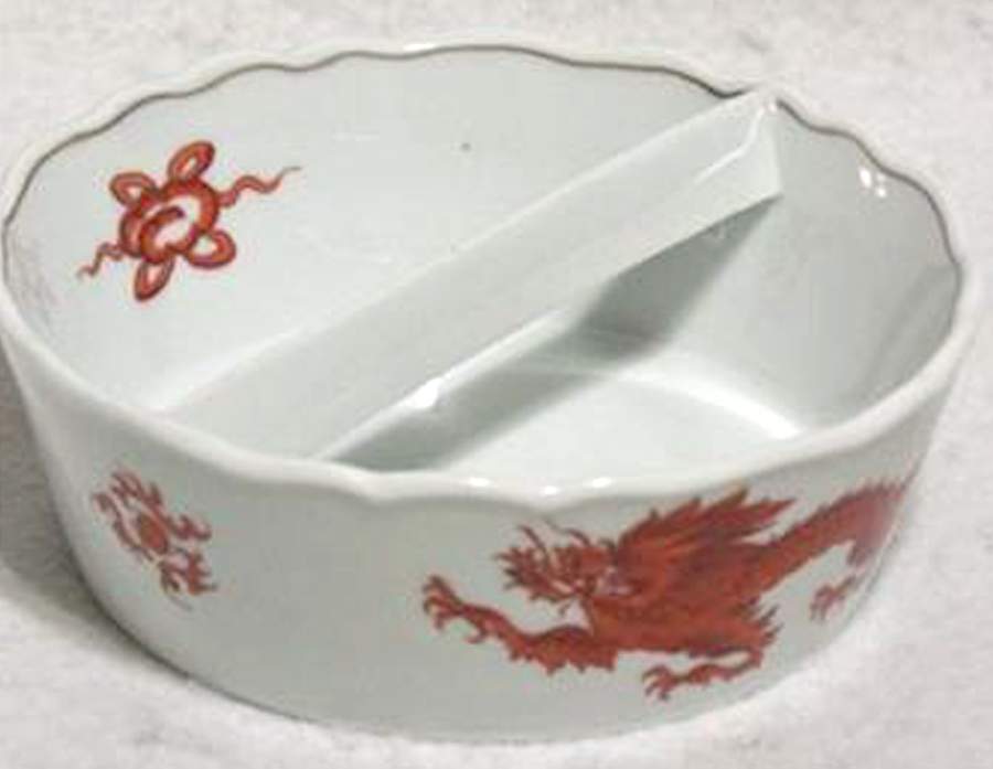 Ming Dragon Red (Ornate, No Band Border) Butter Dish w/Divider by Meissen (Germany)-1
