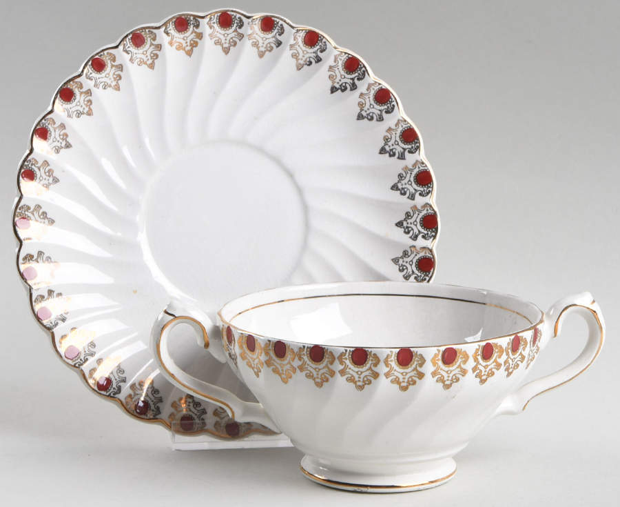 Ruby Jewel Footed Cream Soup Bowl & Saucer Set by Myott Staffordshire-1