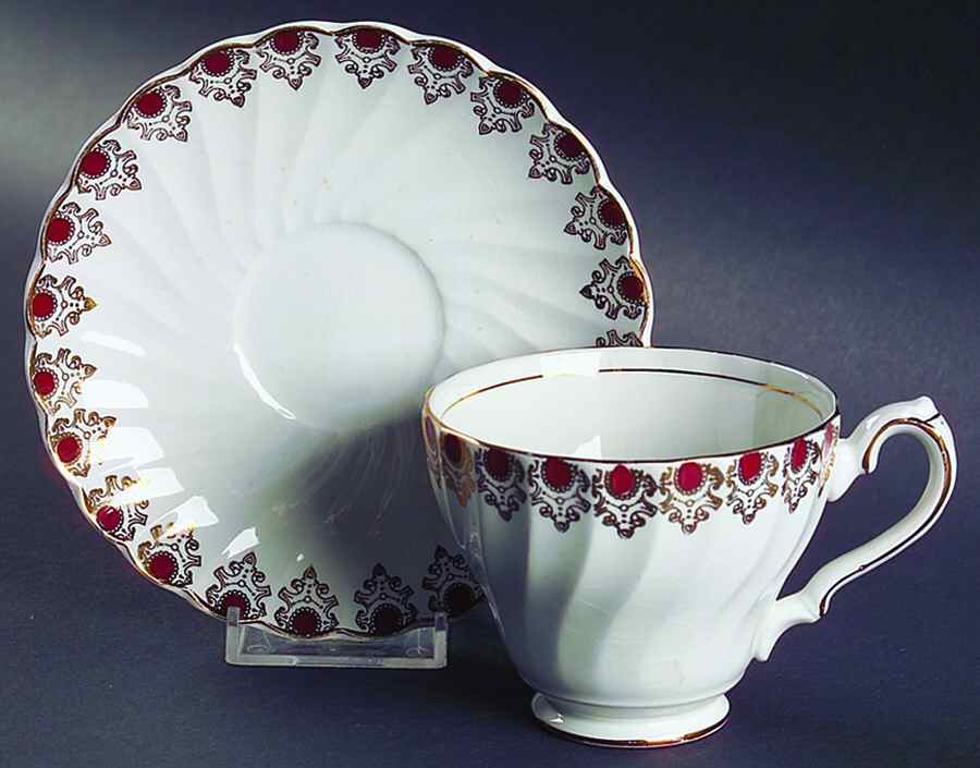 Ruby Jewel Footed Cup & Saucer Set by Myott Staffordshire-1