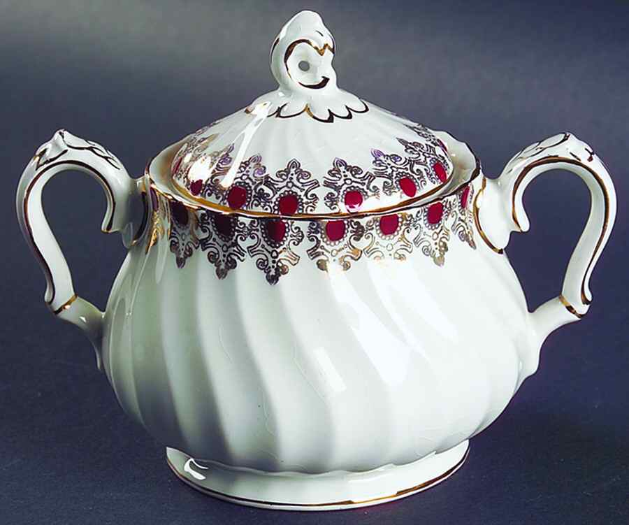 Ruby Jewel Sugar Bowl & Lid by Myott Staffordshire-1
