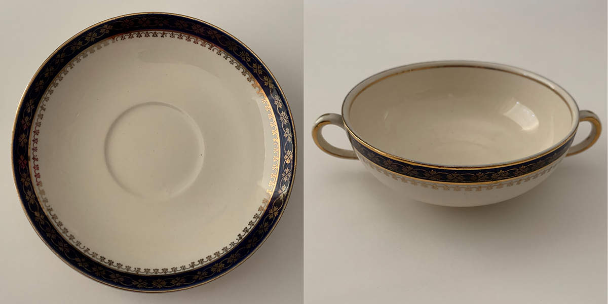 Bleu De Roi 9 Flat Cream Soup Bowl & Saucer Set by Alfred Meakin-1