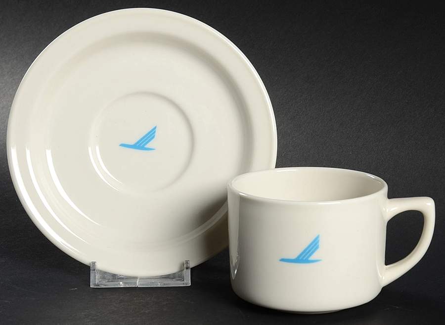 Piedmont Blue Bird Flat Cup & Saucer Set by Mayer (American)-1