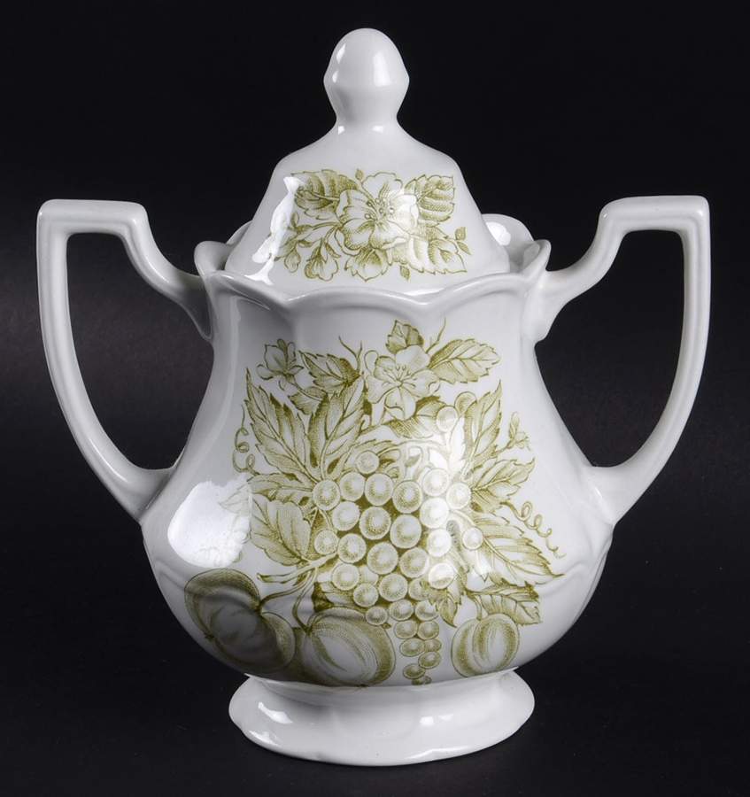 Bountiful Green Sugar Bowl & Lid by J & G Meakin-1