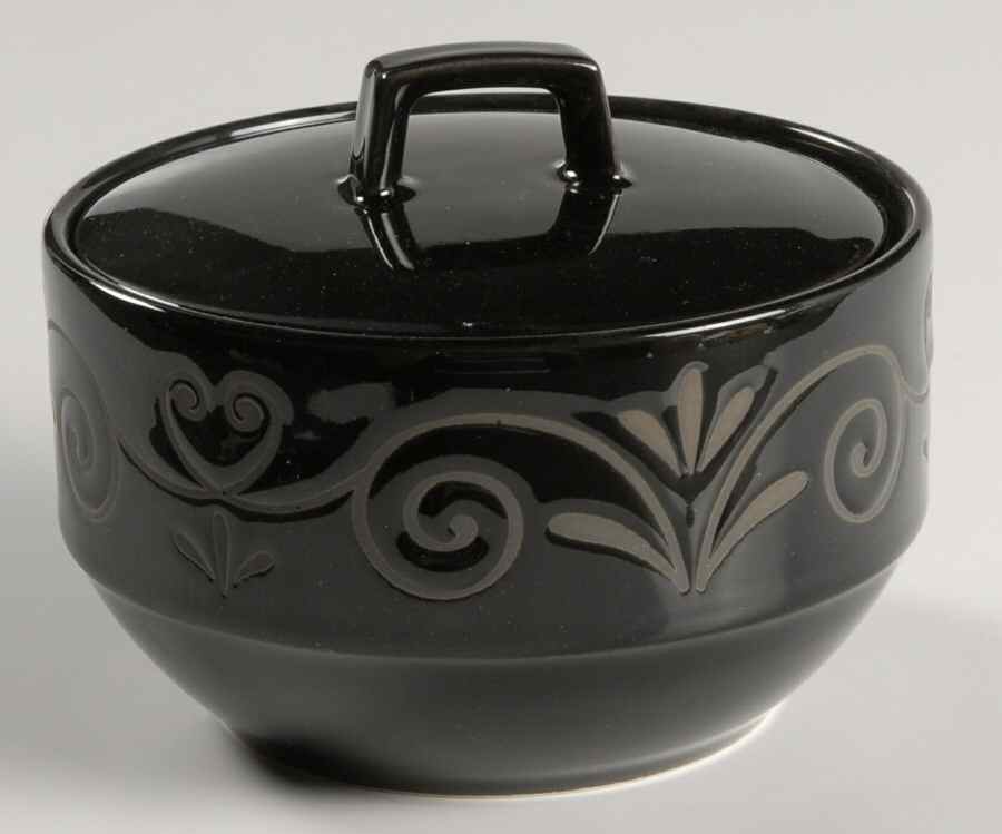 Tuscan Scroll Black Sugar Bowl & Lid by Mikasa-1