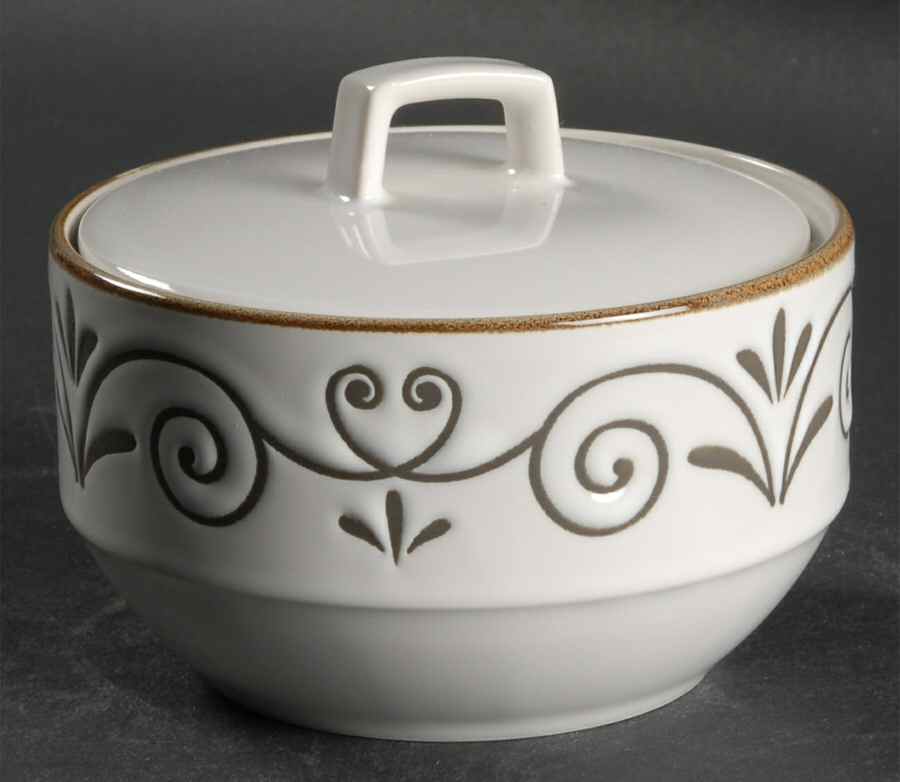 Tuscan Scroll White Sugar Bowl & Lid by Mikasa-1