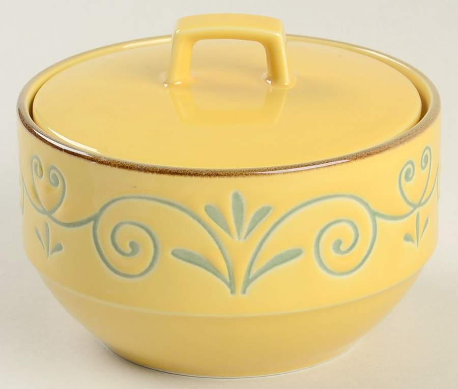 Tuscan Scroll Yellow Sugar Bowl & Lid by Mikasa-1