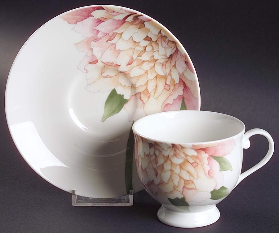 Peony (AK049, Elite Bone) Footed Cup & Saucer Set by Mikasa-1