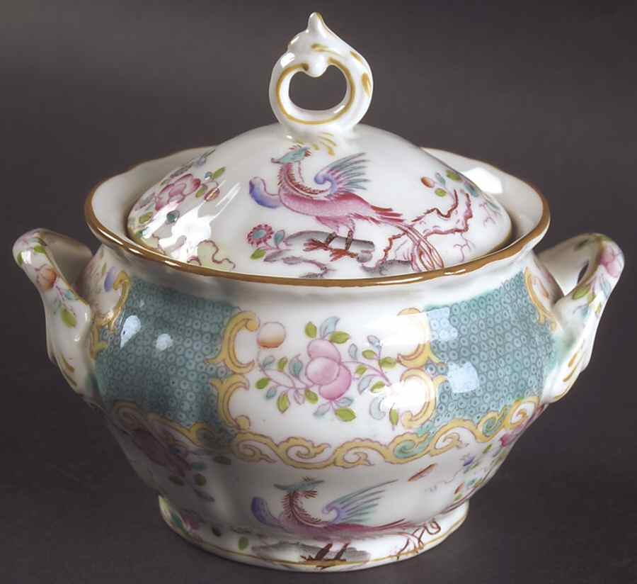 Cockatrice Turquoise (Scalloped) Sugar Bowl & Lid by Minton-1