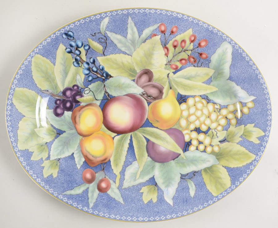 Apples, Berries & Cherries 14" Oval Serving Platter by Mottahedeh-1