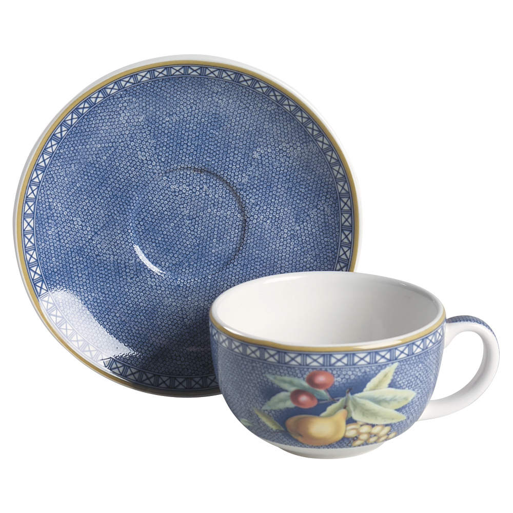 Apples, Berries & Cherries Footed Cup & Saucer Set by Mottahedeh-1