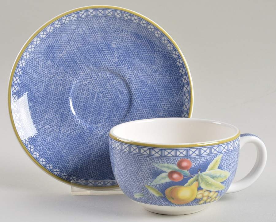 Apples, Berries & Cherries Flat Cup & Saucer Set by Mottahedeh-1