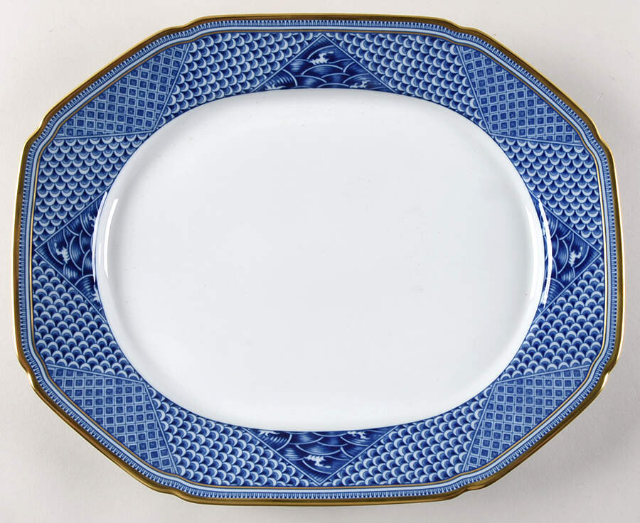 Indigo Wave 15" Octagonal Serving Platter by Mottahedeh-1