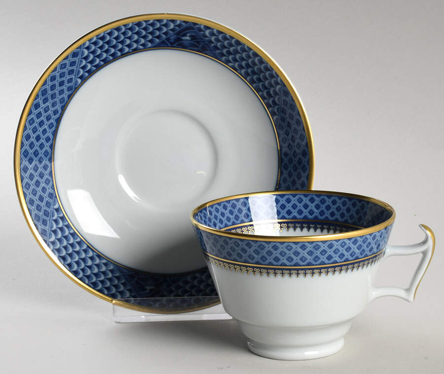 Indigo Wave Flat Cup & Saucer Set by Mottahedeh-1