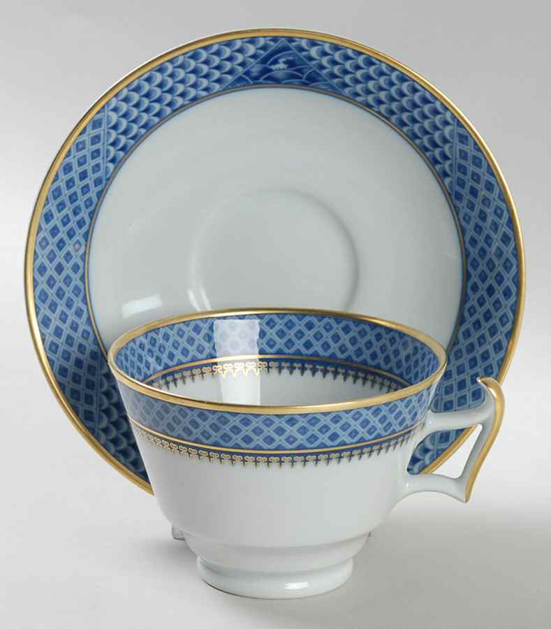 Indigo Wave Footed Cup & Saucer Set by Mottahedeh-1