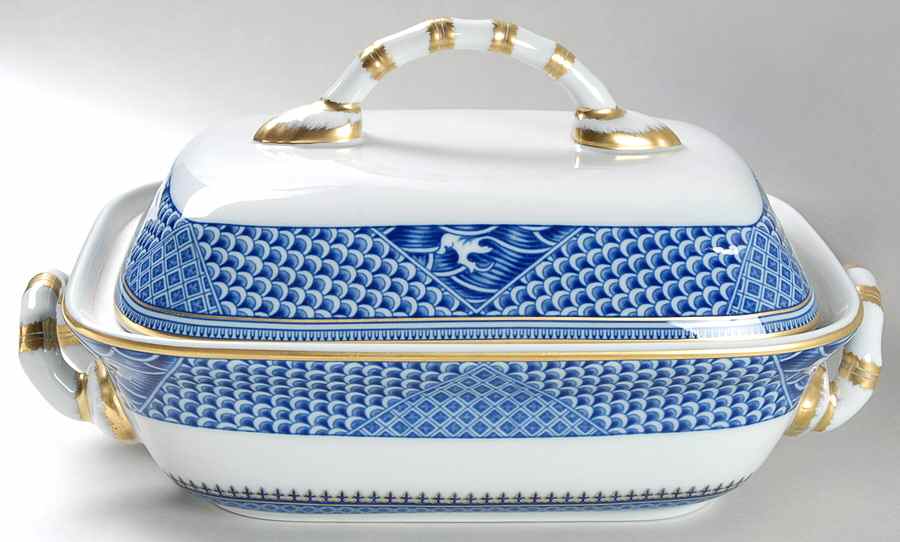 Indigo Wave Rectangular Covered Vegetable by Mottahedeh-1