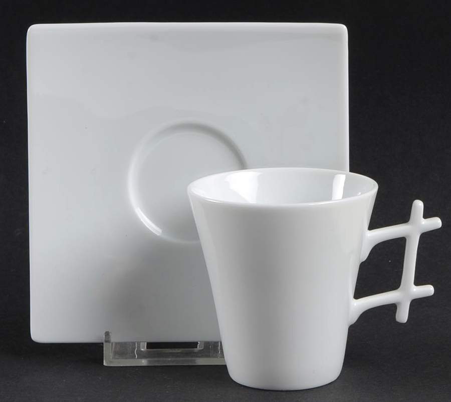 Oxygene White Flat Demitasse Cup & Saucer Set by Medard de Noblat-1
