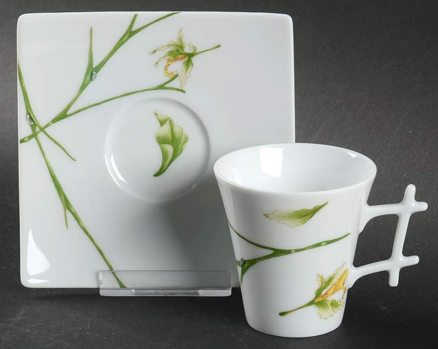 Jardin de Flore (Oxygene Shape) Flat Demitasse Cup & Saucer Set by Medard de Noblat-1
