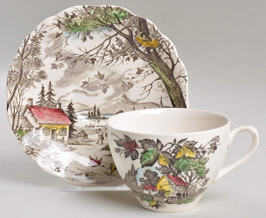 Welcome Home (White Background) Flat Cup & Saucer Set by J & G Meakin-1