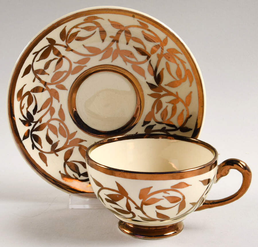 Old Lustre Ware Copper Footed Cup & Saucer Set by Myott Staffordshire-1
