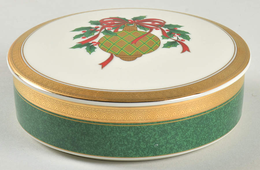 Holly Ornament (Gold) 5" Round Box & Lid by Mikasa-1