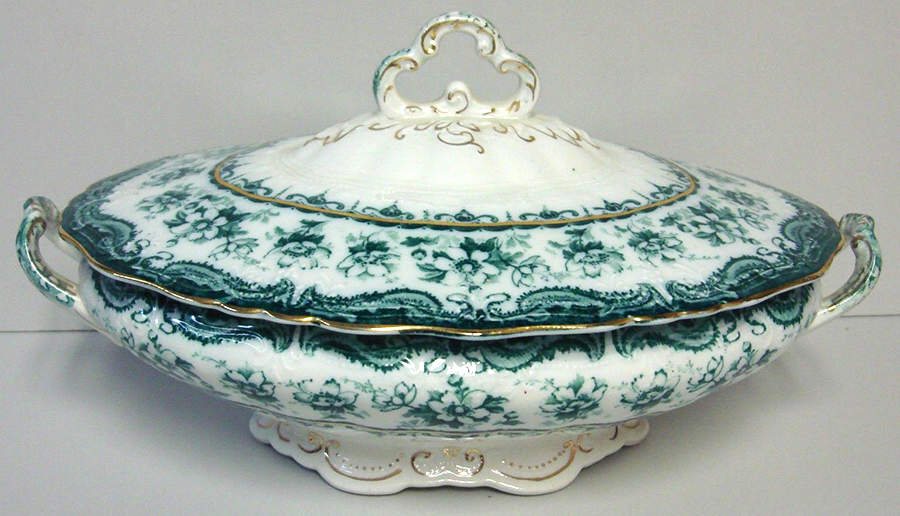 Waverley Teal Blue Oval Covered Vegetable by John Maddock & Sons-1