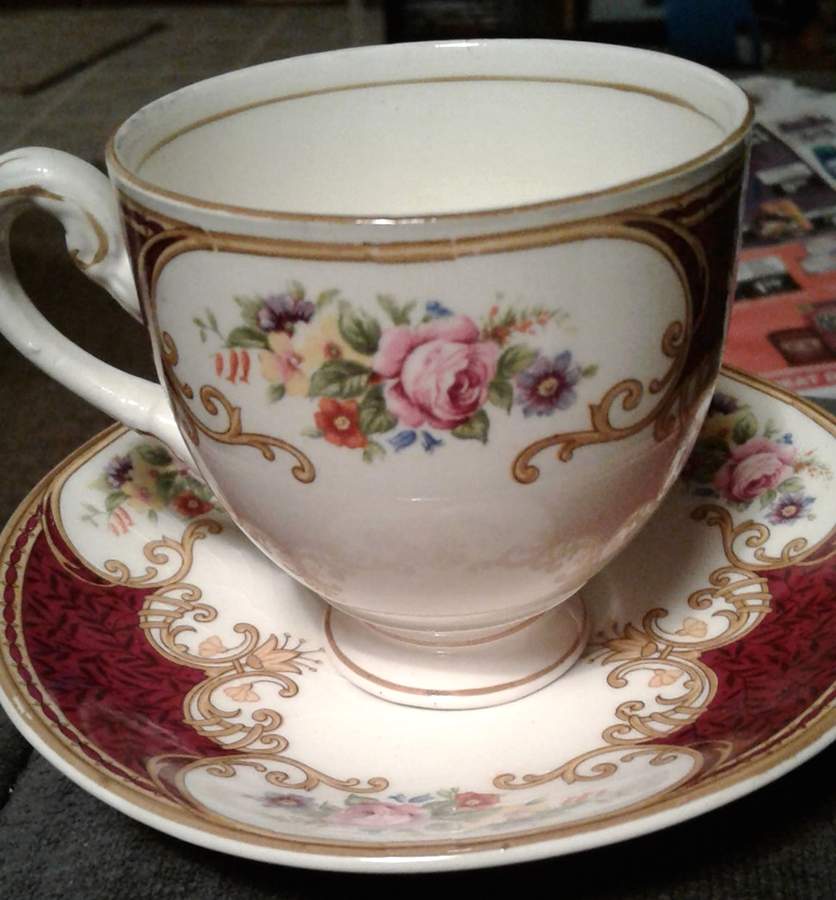 Coronation Rose Footed Cup & Saucer Set by Myott Staffordshire-1