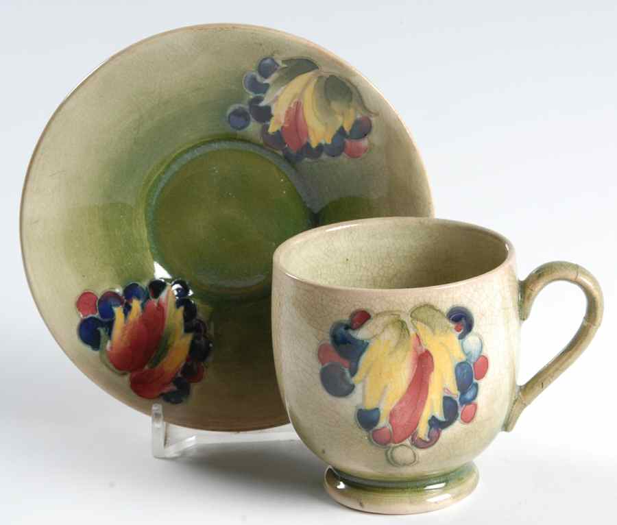 Grape and Leaf Footed Demitasse Cup & Saucer Set by Moorcroft-1