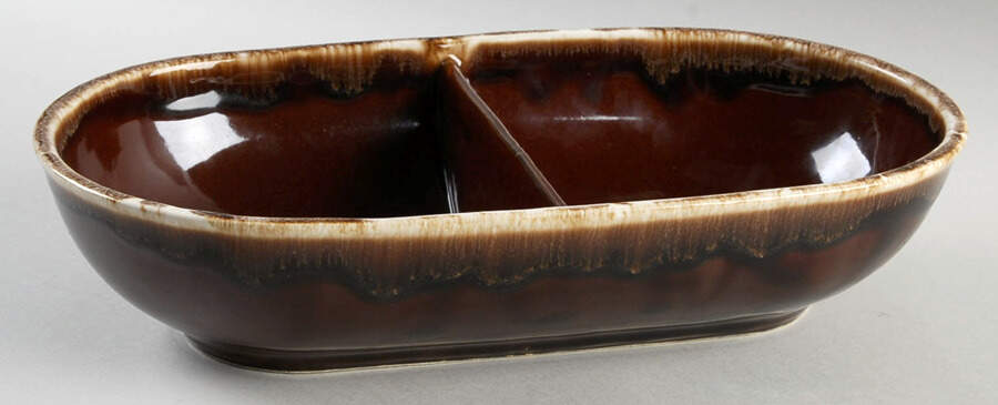 Brown Drip 12" Oval Divided Vegetable Bowl by Mount Clemens-1