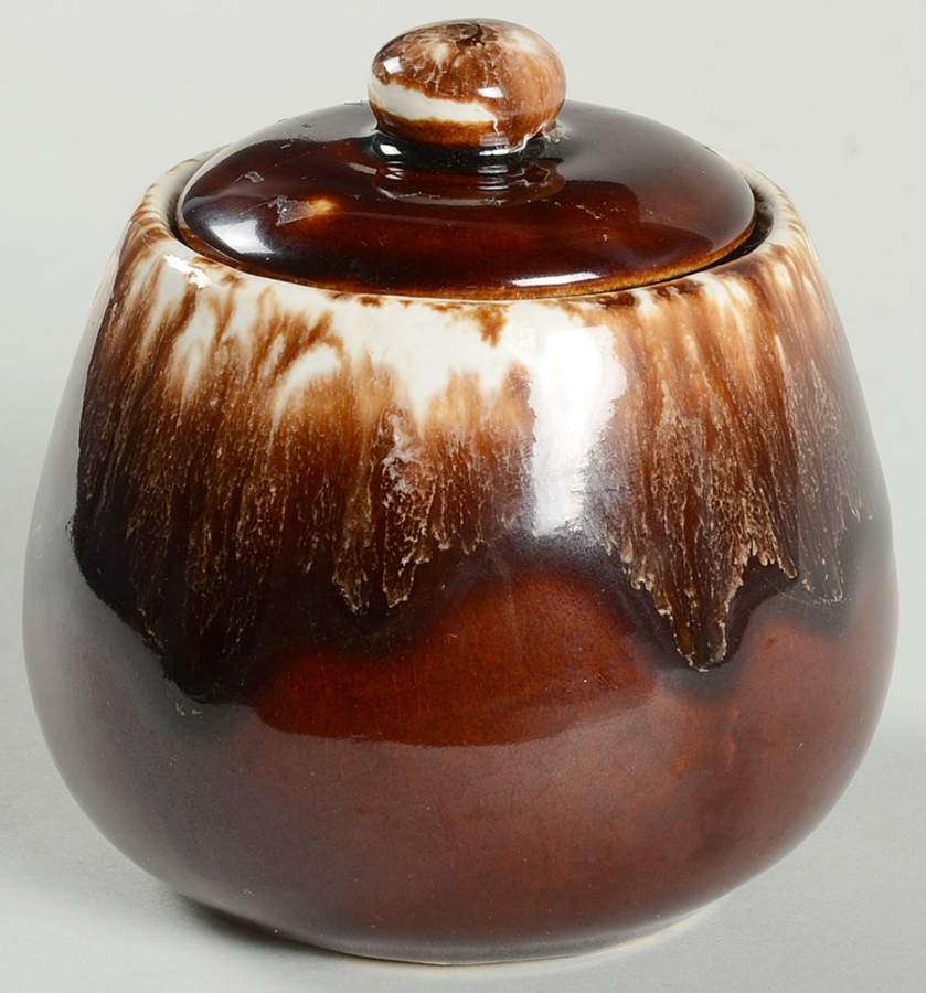 Brown Drip Sugar Bowl & Lid by Mount Clemens-1