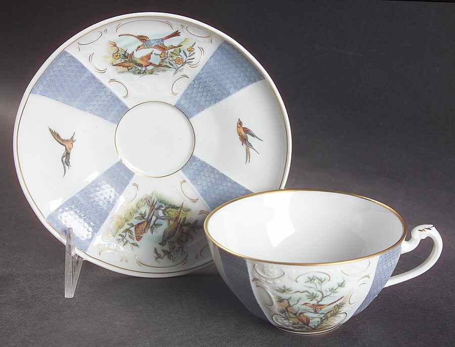 Birdsong Blue Flat Cup & Saucer Set by Mottahedeh-1